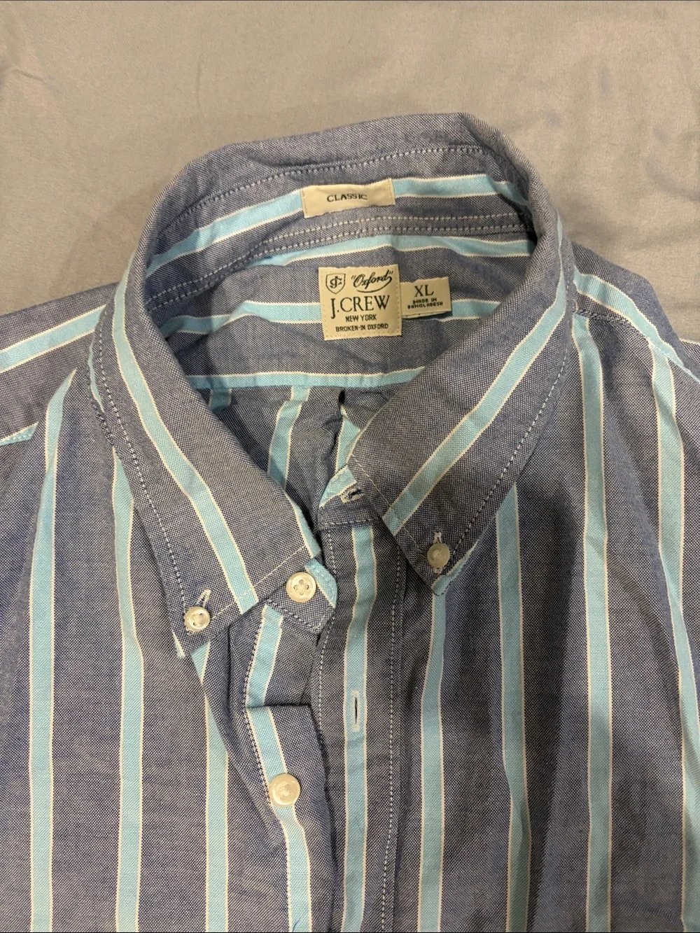 Jcrew Men's Oxford Button-Down Stripe Shirt - Blue/White